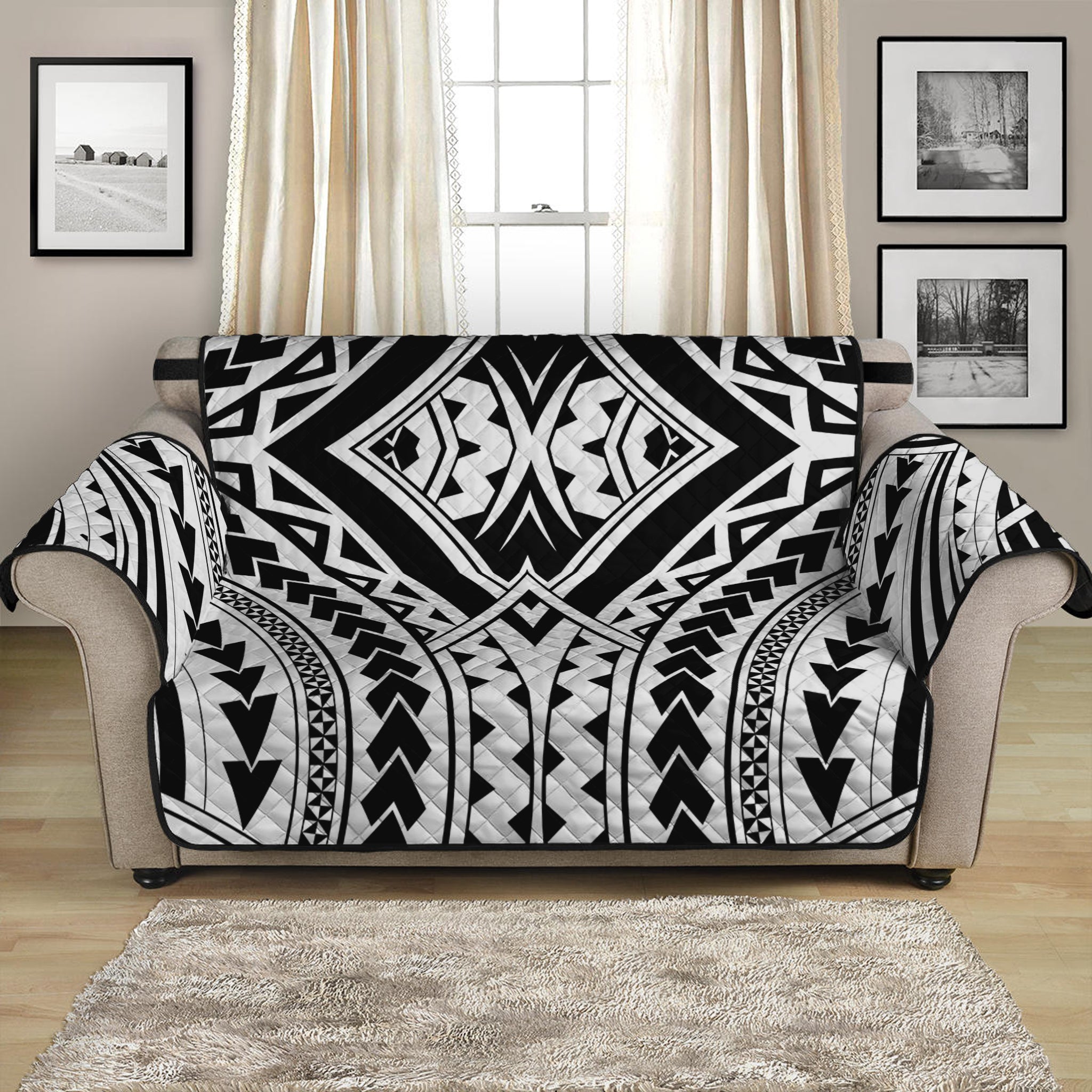 Maori Tribal Polynesian Tattoo Print Loveseat Protector