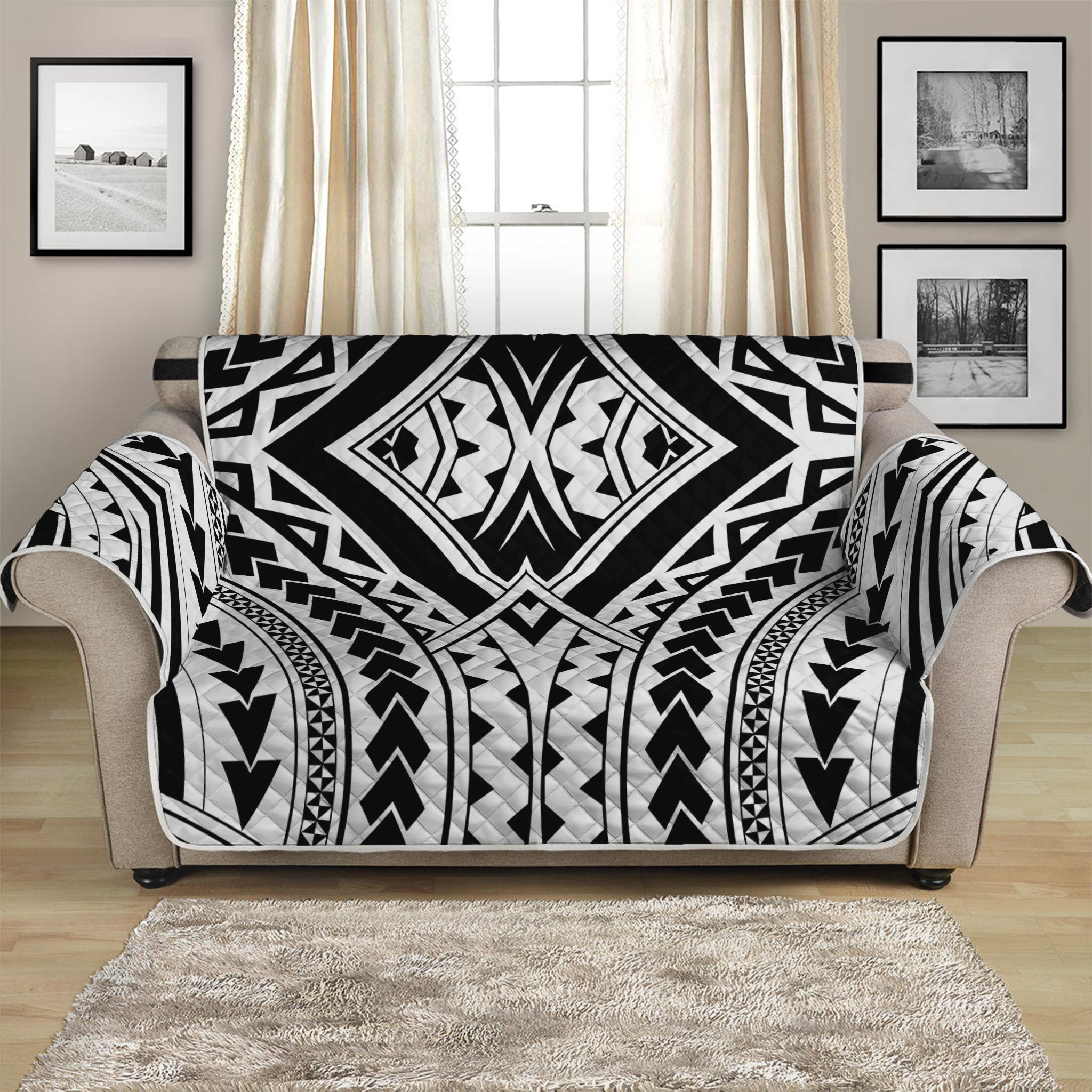 Maori Tribal Polynesian Tattoo Print Loveseat Protector