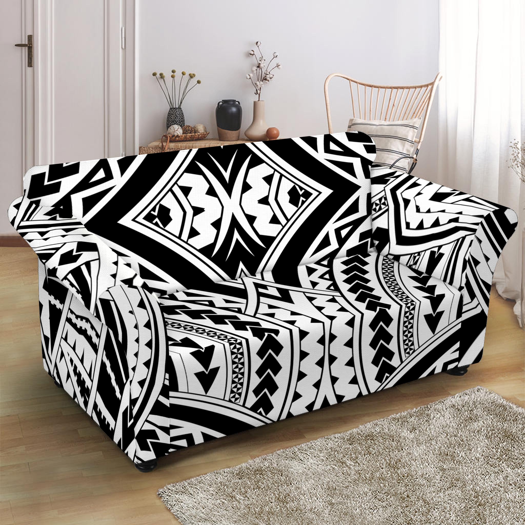 Maori Tribal Polynesian Tattoo Print Loveseat Slipcover