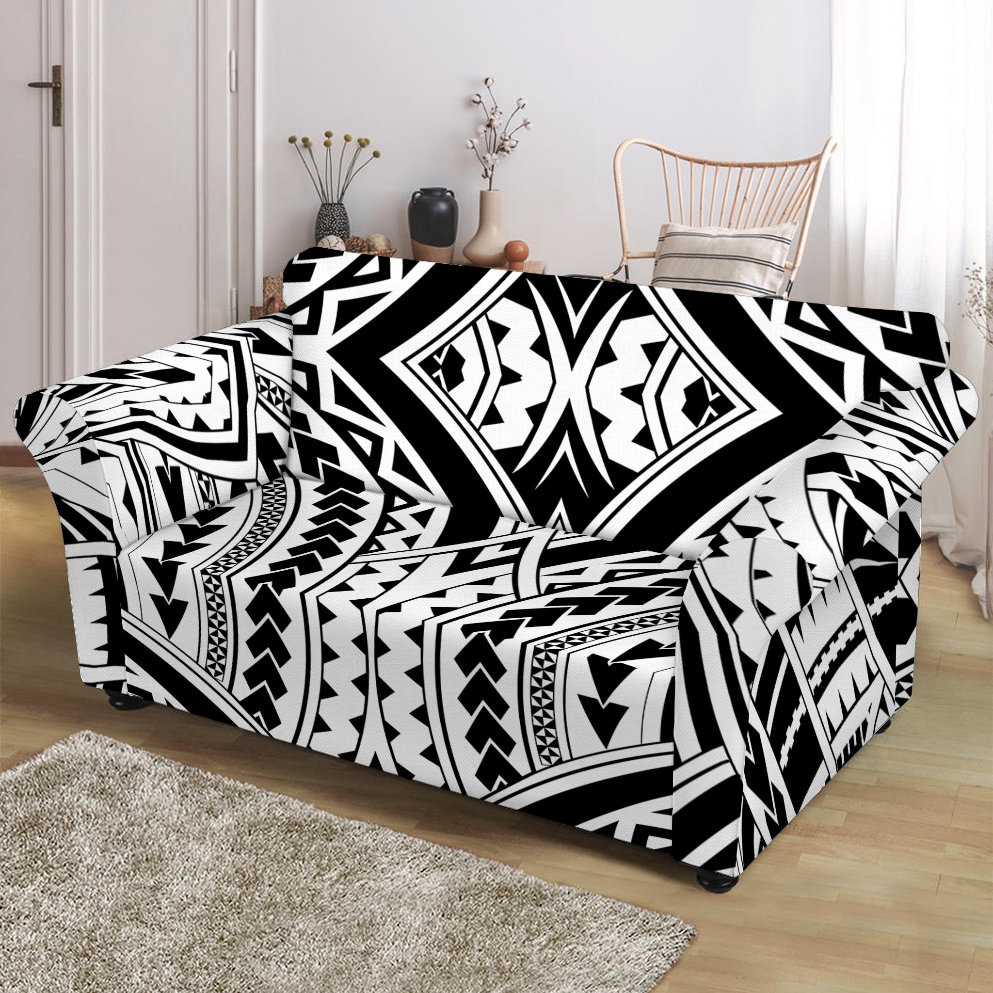 Maori Tribal Polynesian Tattoo Print Loveseat Slipcover