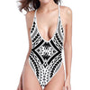 Maori Tribal Polynesian Tattoo Print One Piece High Cut Swimsuit