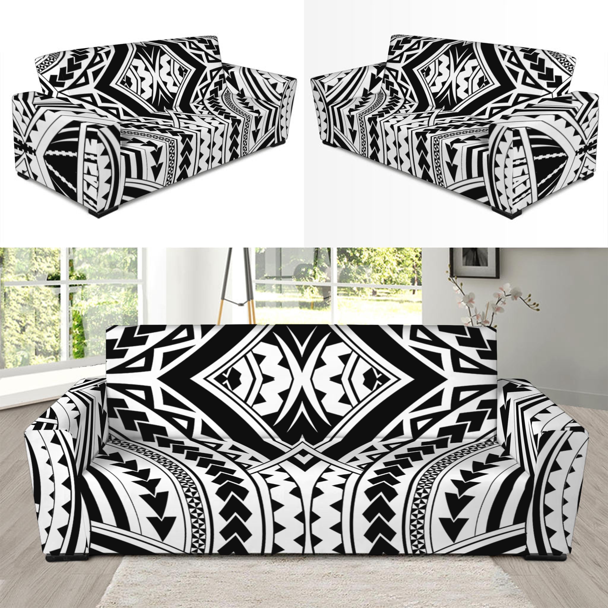 Maori Tribal Polynesian Tattoo Print Sofa Slipcover