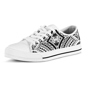 Maori Tribal Polynesian Tattoo Print White Low Top Shoes