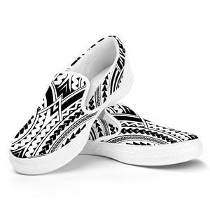 Maori Tribal Polynesian Tattoo Print White Slip On Shoes