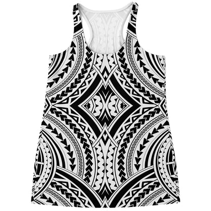 Maori Tribal Polynesian Tattoo Print Women's Racerback Tank Top