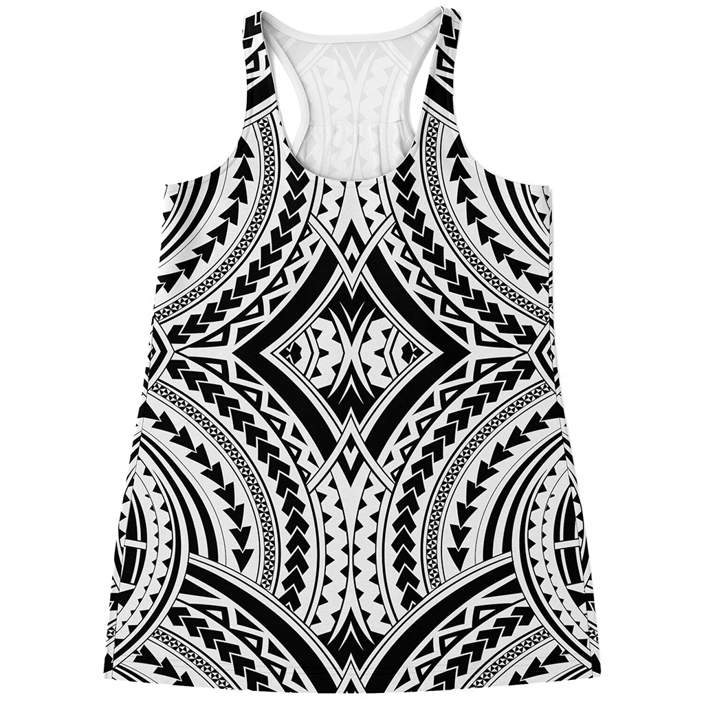 Maori Tribal Polynesian Tattoo Print Women's Racerback Tank Top