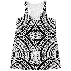 Maori Tribal Polynesian Tattoo Print Women's Racerback Tank Top