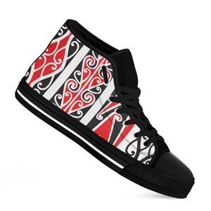 Maori Tribal Print Black High Top Shoes