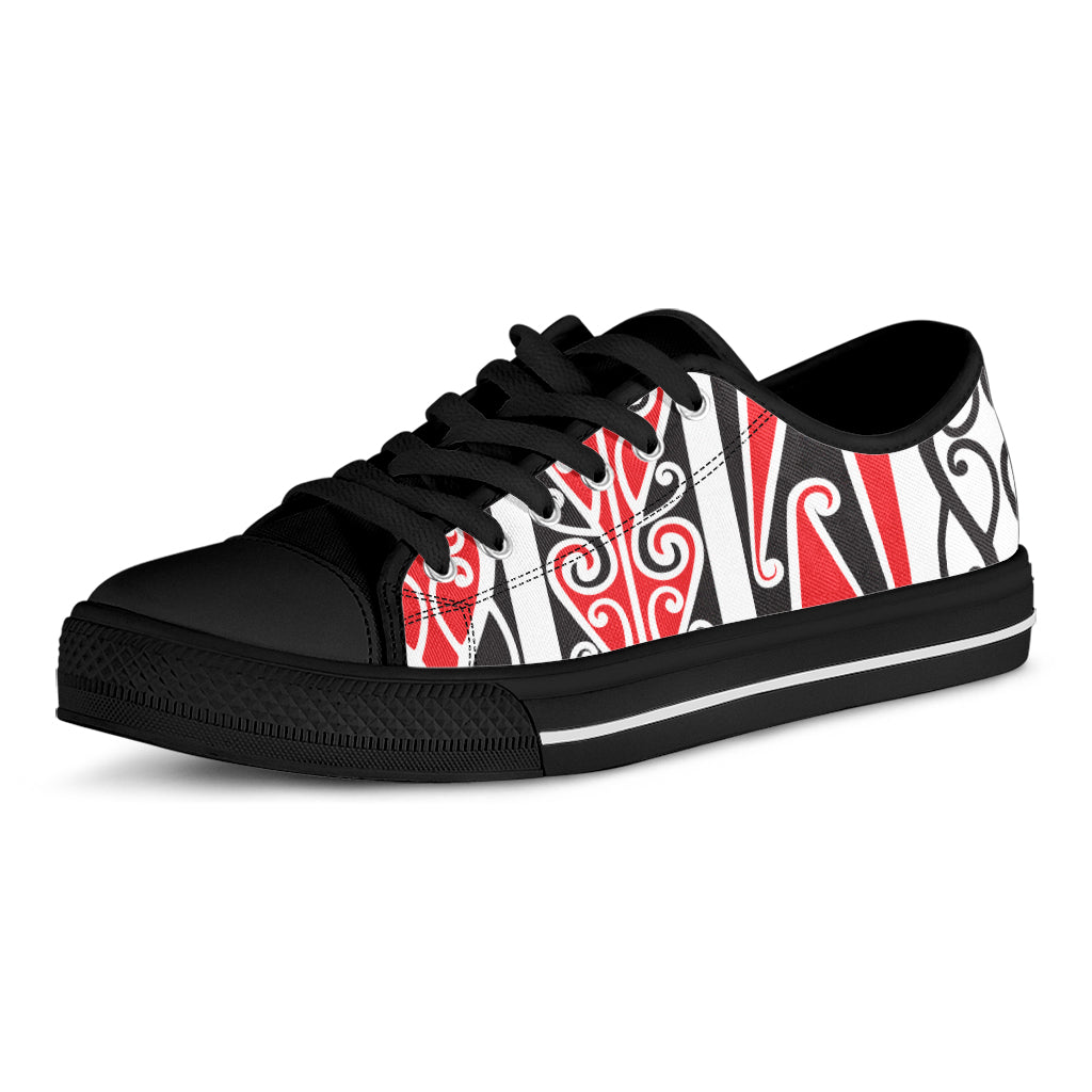 Maori Tribal Print Black Low Top Shoes