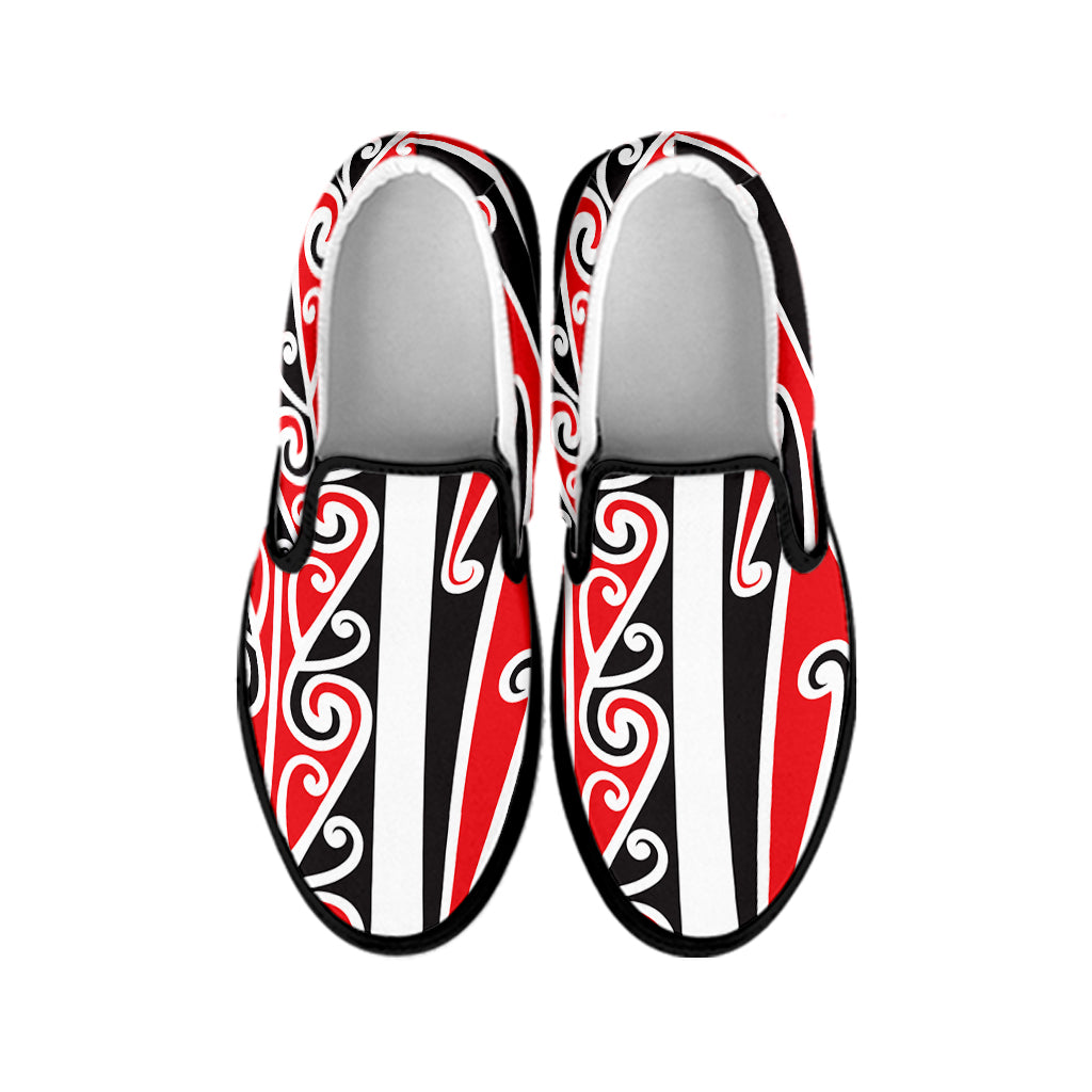 Maori Tribal Print Black Slip On Shoes