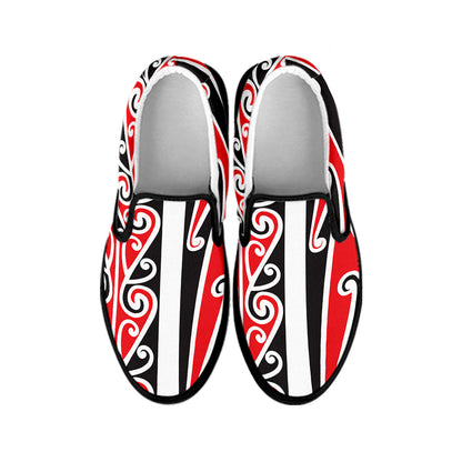 Maori Tribal Print Black Slip On Shoes