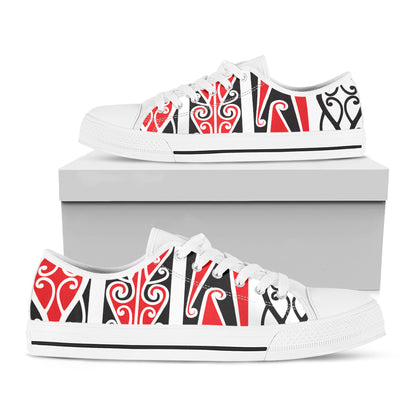 Maori Tribal Print White Low Top Shoes