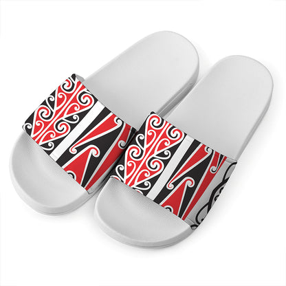 Maori Tribal Print White Slide Sandals