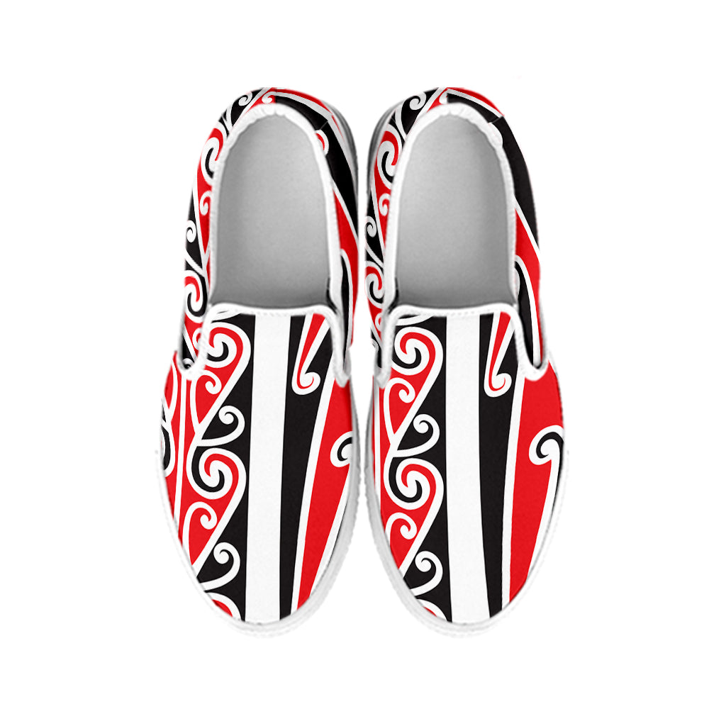 Maori Tribal Print White Slip On Shoes