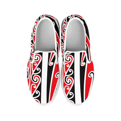 Maori Tribal Print White Slip On Shoes