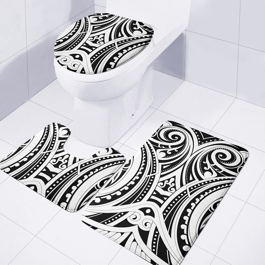 Maori Tribal Tattoo Pattern Print 3 Piece Bath Mat Set