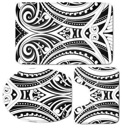 Maori Tribal Tattoo Pattern Print 3 Piece Bath Mat Set