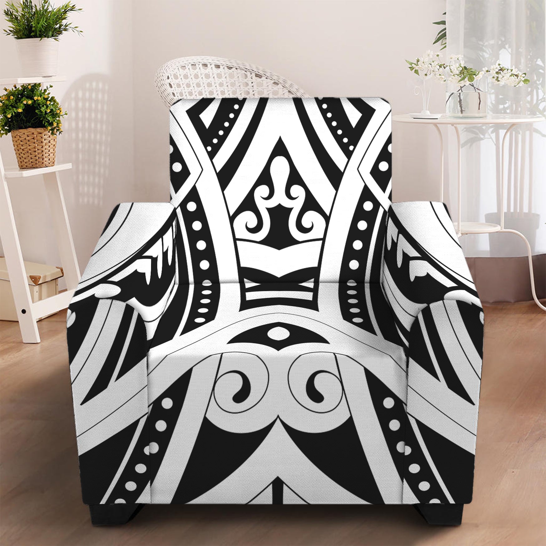 Maori Tribal Tattoo Pattern Print Armchair Slipcover