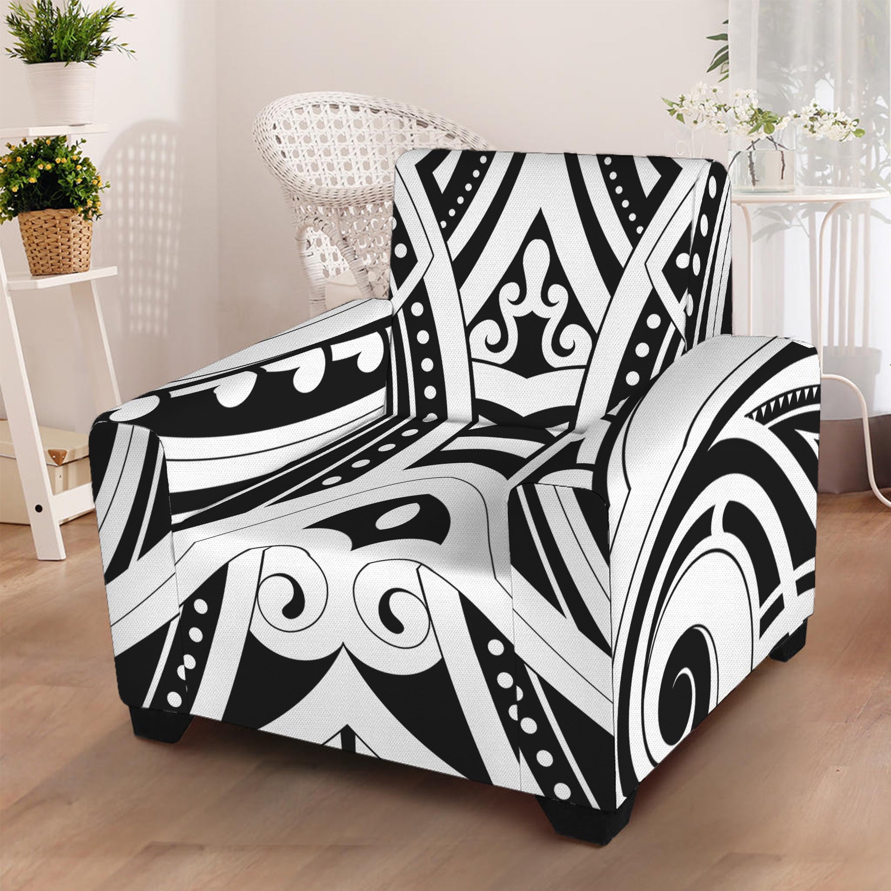 Maori Tribal Tattoo Pattern Print Armchair Slipcover