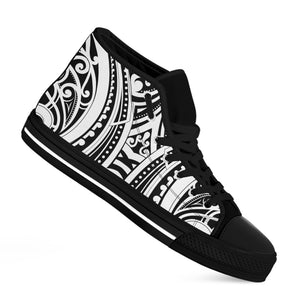 Maori Tribal Tattoo Pattern Print Black High Top Shoes