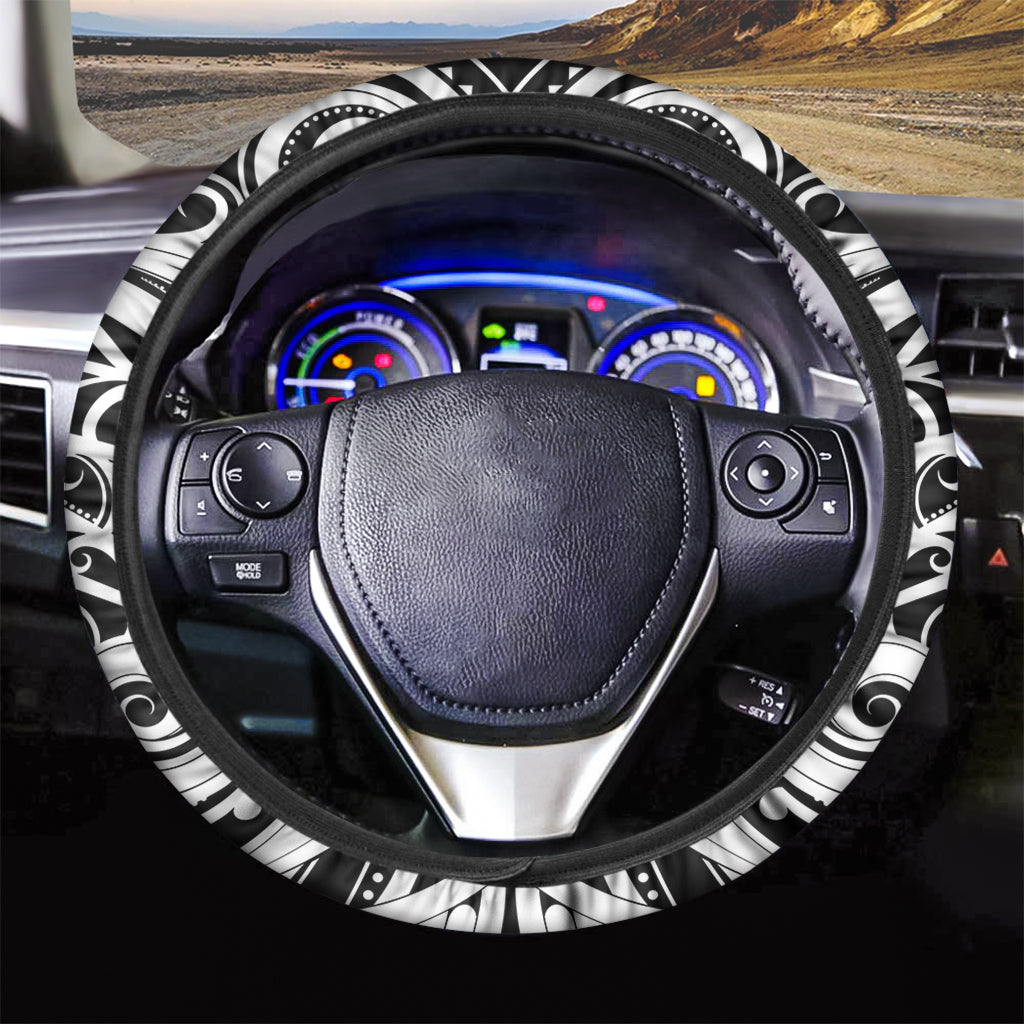 Maori Tribal Tattoo Pattern Print Car Steering Wheel Cover