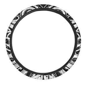 Maori Tribal Tattoo Pattern Print Car Steering Wheel Cover