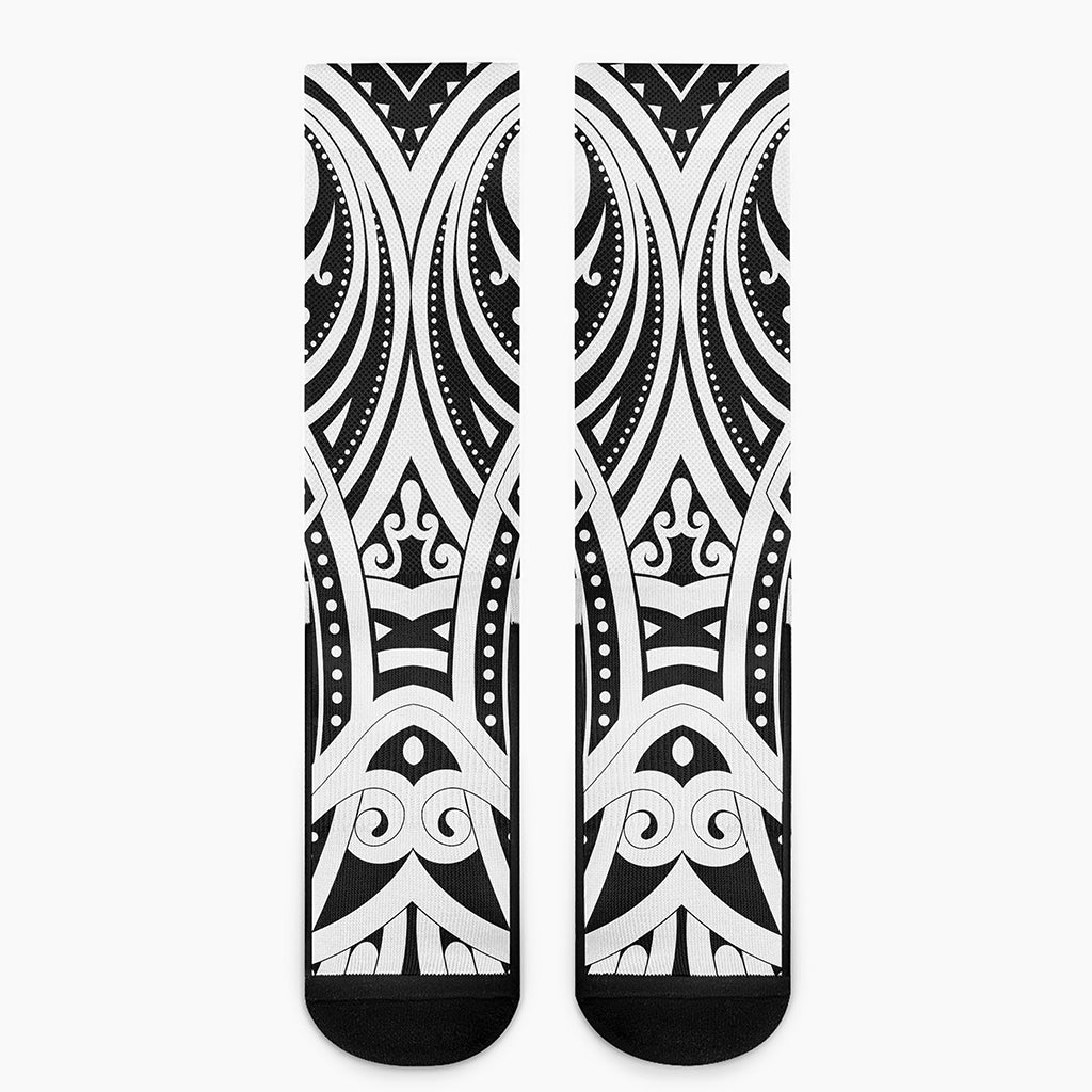 Maori Tribal Tattoo Pattern Print Crew Socks