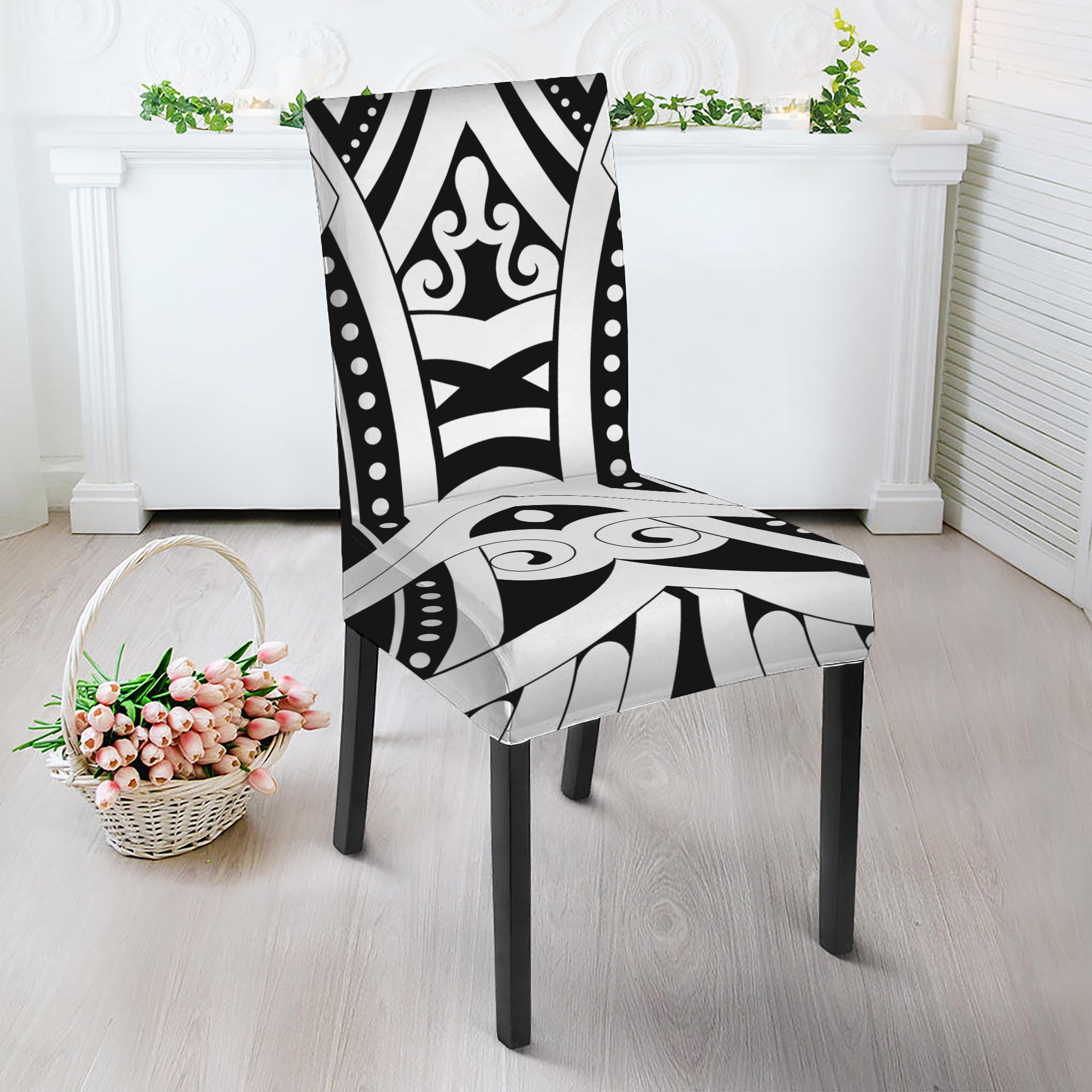 Maori Tribal Tattoo Pattern Print Dining Chair Slipcover