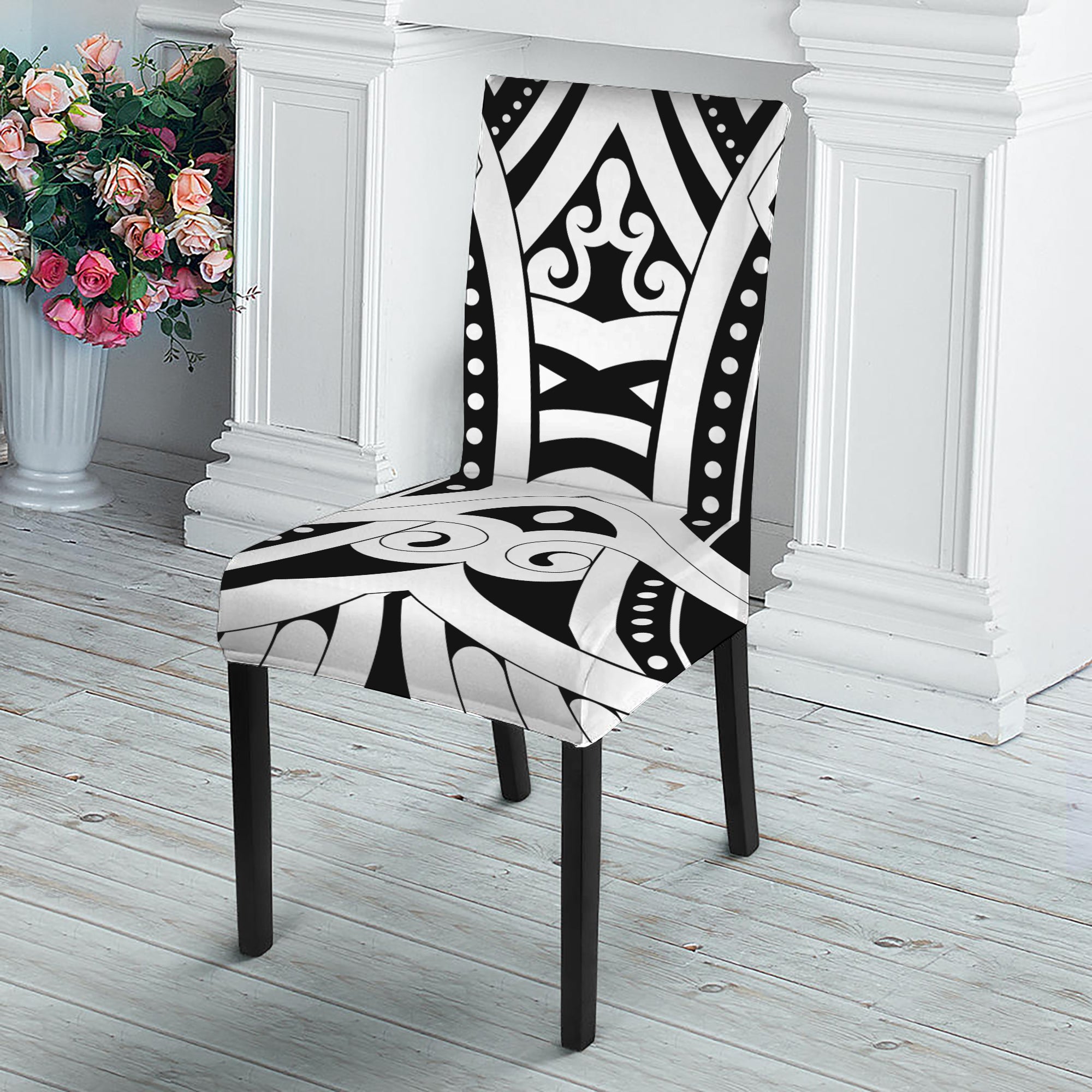 Maori Tribal Tattoo Pattern Print Dining Chair Slipcover