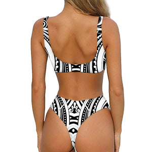 Maori Tribal Tattoo Pattern Print Front Bow Tie Bikini