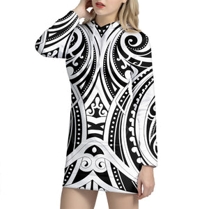 Maori Tribal Tattoo Pattern Print Hoodie Dress