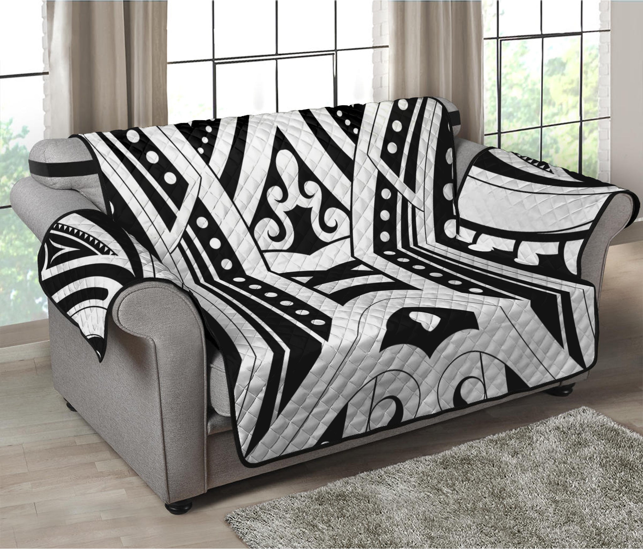 Maori Tribal Tattoo Pattern Print Loveseat Protector