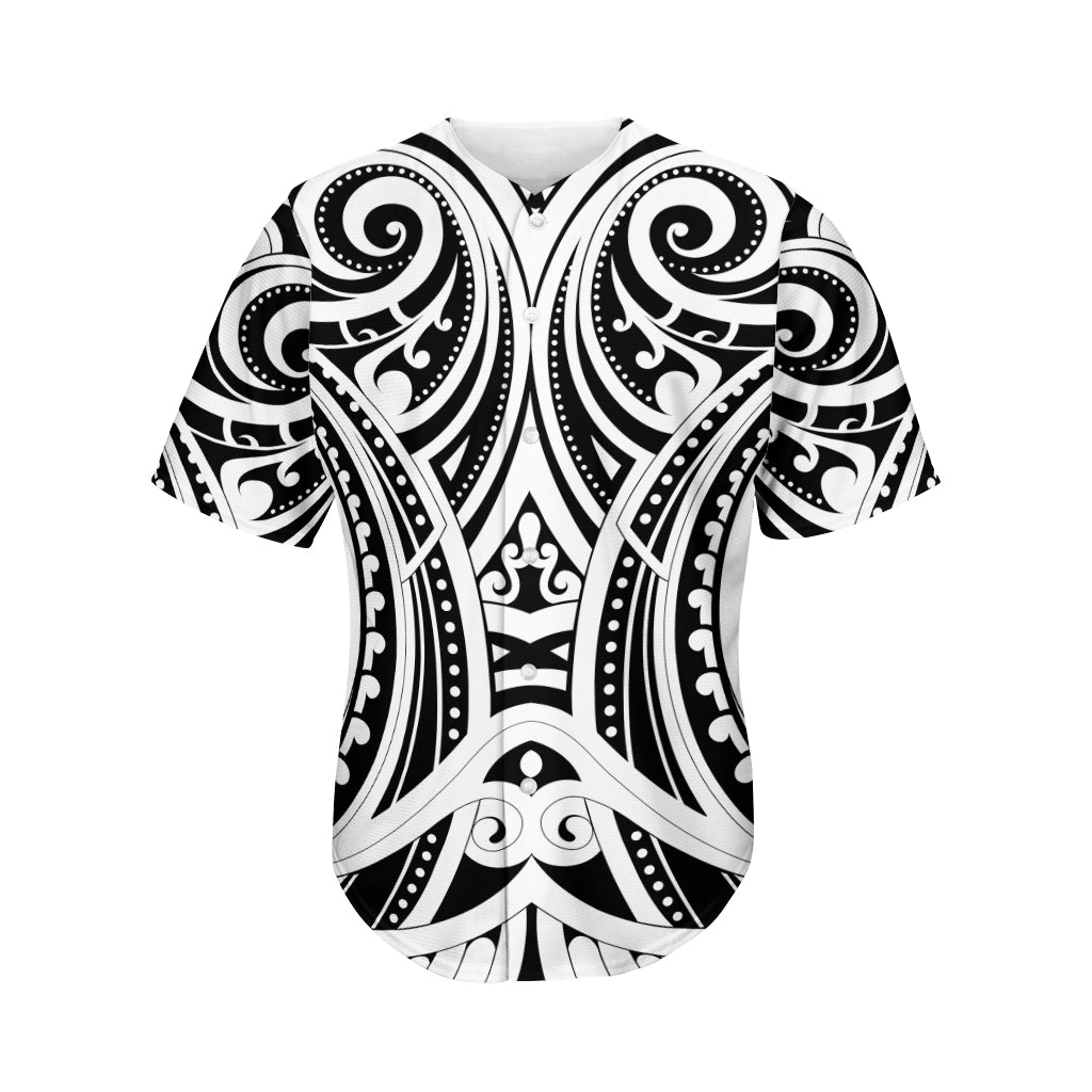 GearFrost Black and White Polynesian Tattoo Print Men's Baseball Jersey