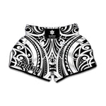 Maori Tribal Tattoo Pattern Print Muay Thai Boxing Shorts