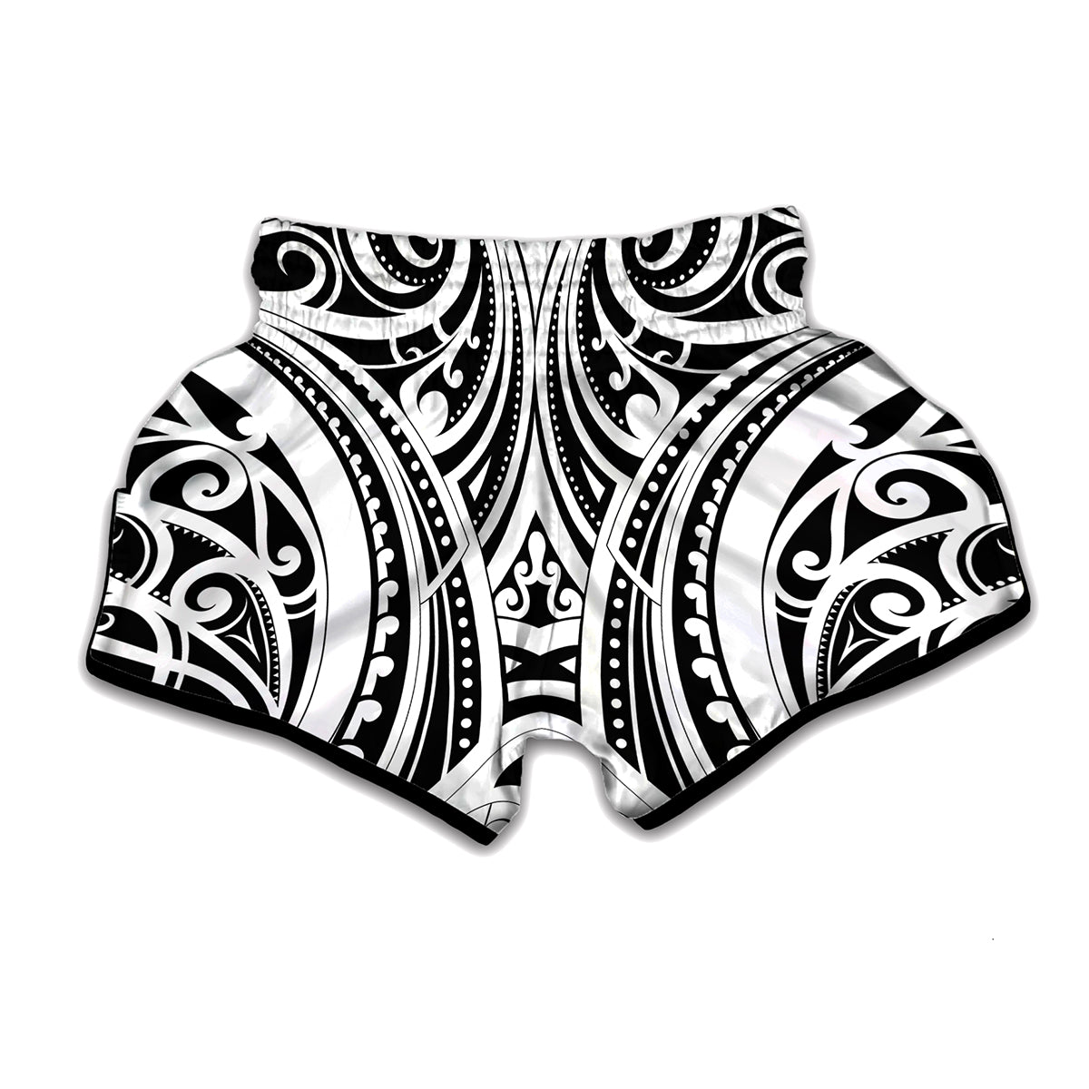 Maori Tribal Tattoo Pattern Print Muay Thai Boxing Shorts