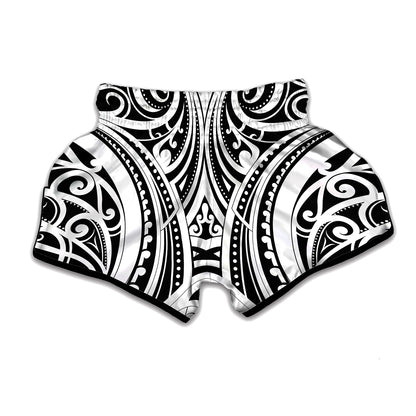 Maori Tribal Tattoo Pattern Print Muay Thai Boxing Shorts