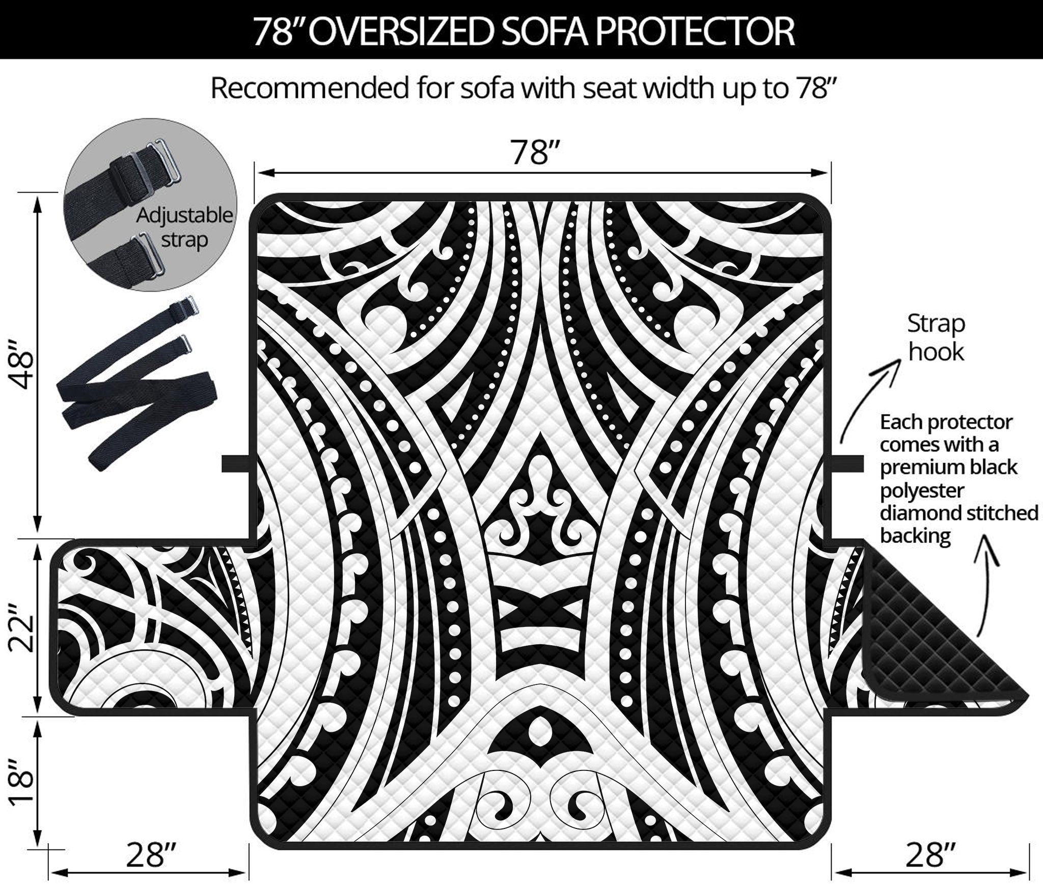 Maori Tribal Tattoo Pattern Print Oversized Sofa Protector