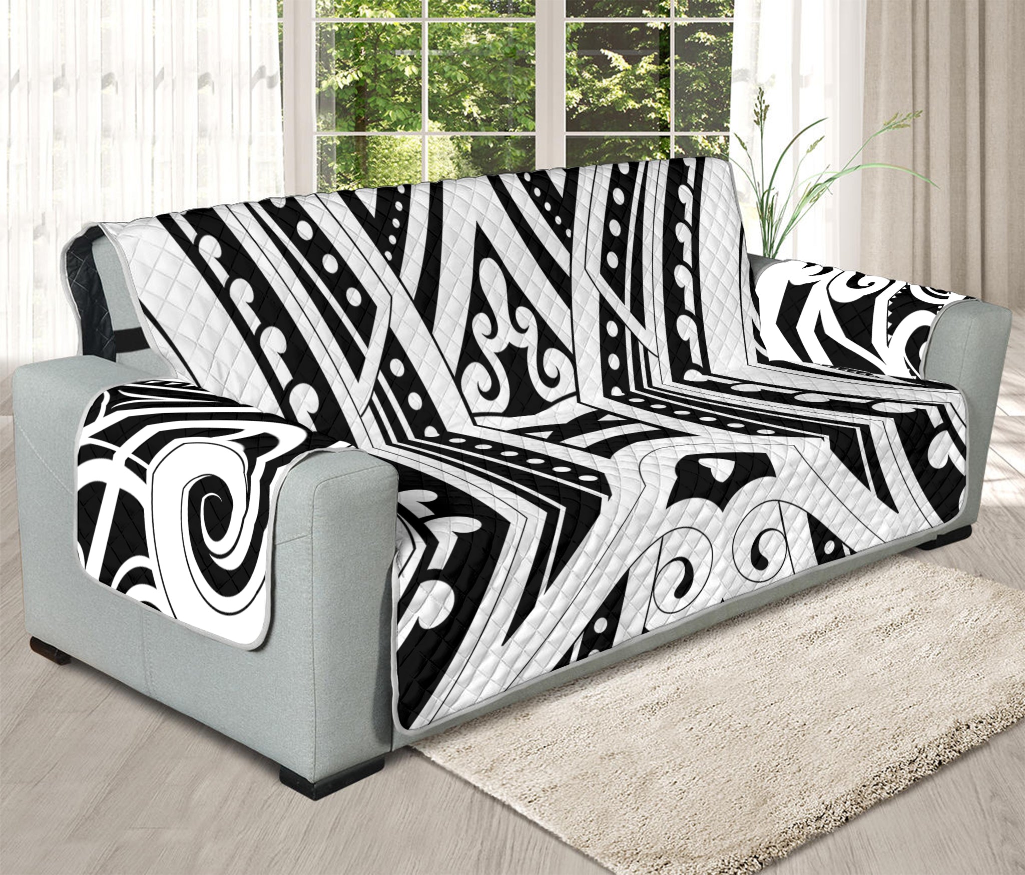 Maori Tribal Tattoo Pattern Print Oversized Sofa Protector