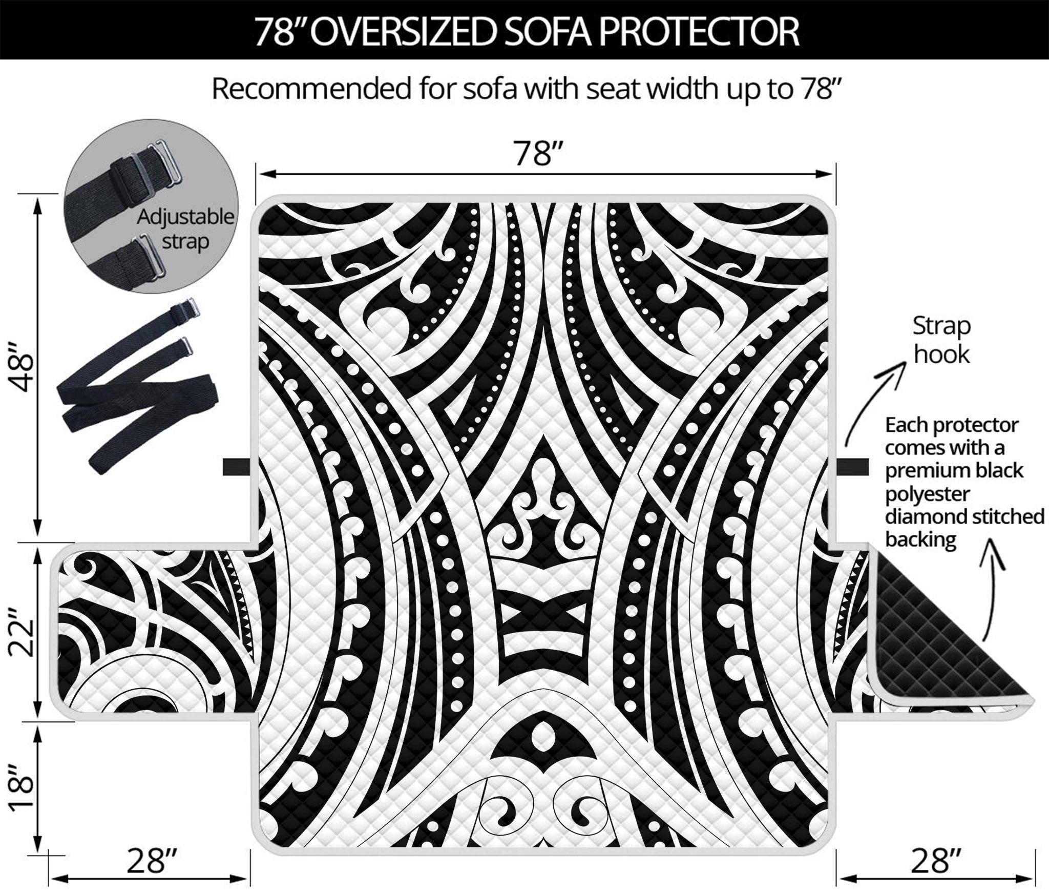 Maori Tribal Tattoo Pattern Print Oversized Sofa Protector