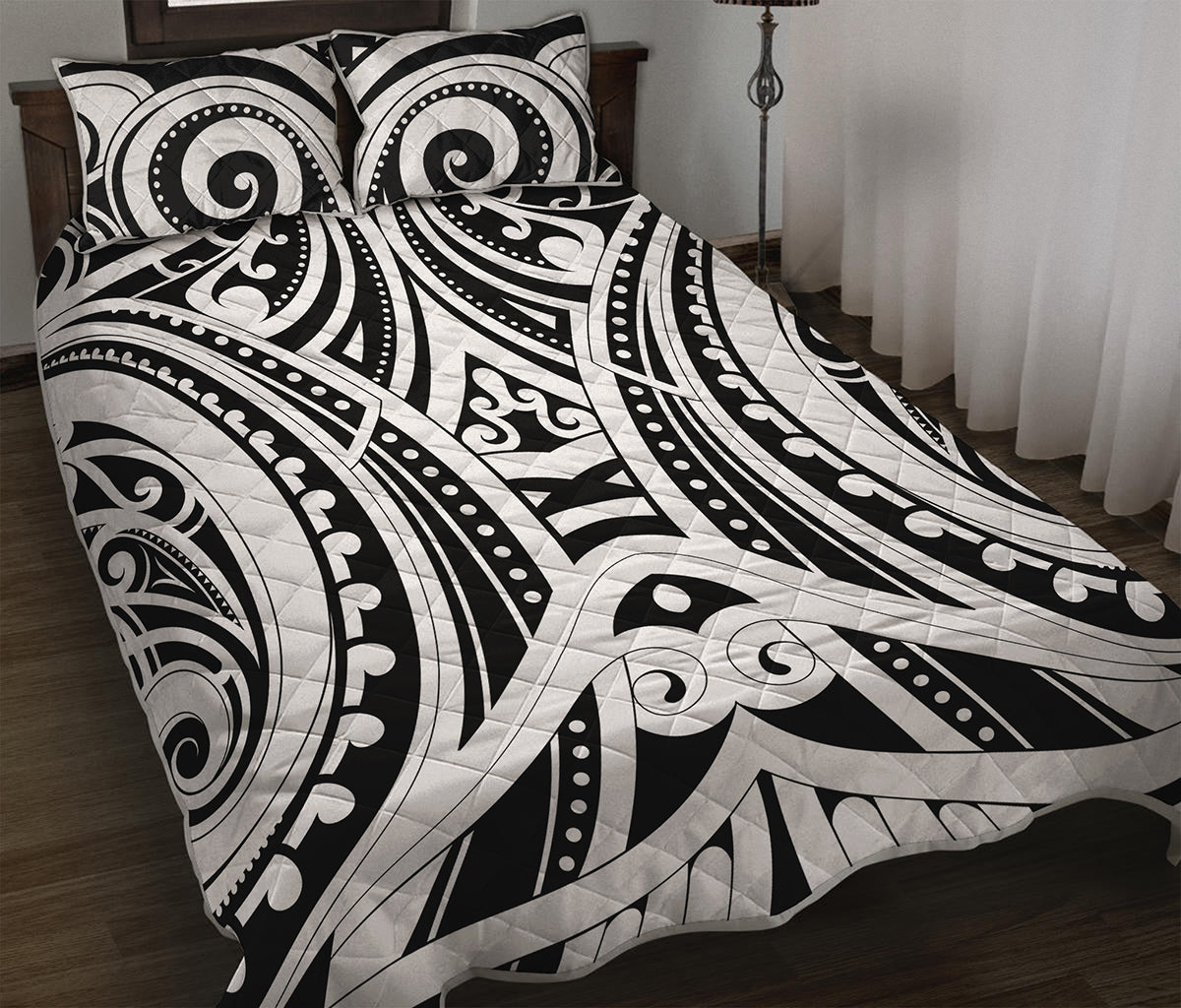 Maori Tribal Tattoo Pattern Print Quilt Bed Set