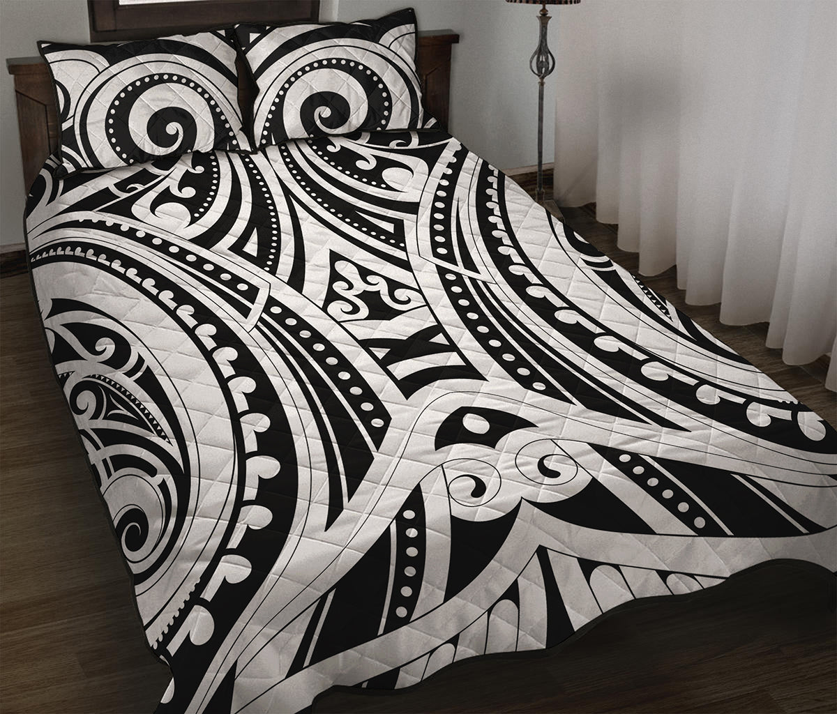 Maori Tribal Tattoo Pattern Print Quilt Bed Set