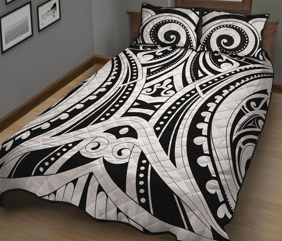 Maori Tribal Tattoo Pattern Print Quilt Bed Set