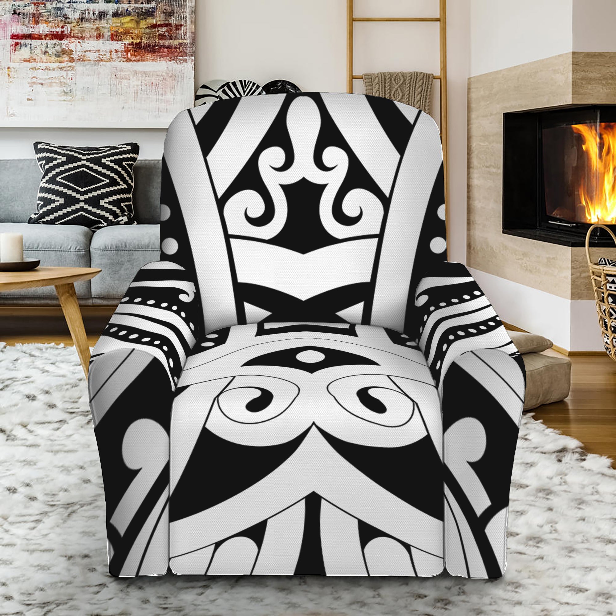 Maori Tribal Tattoo Pattern Print Recliner Slipcover