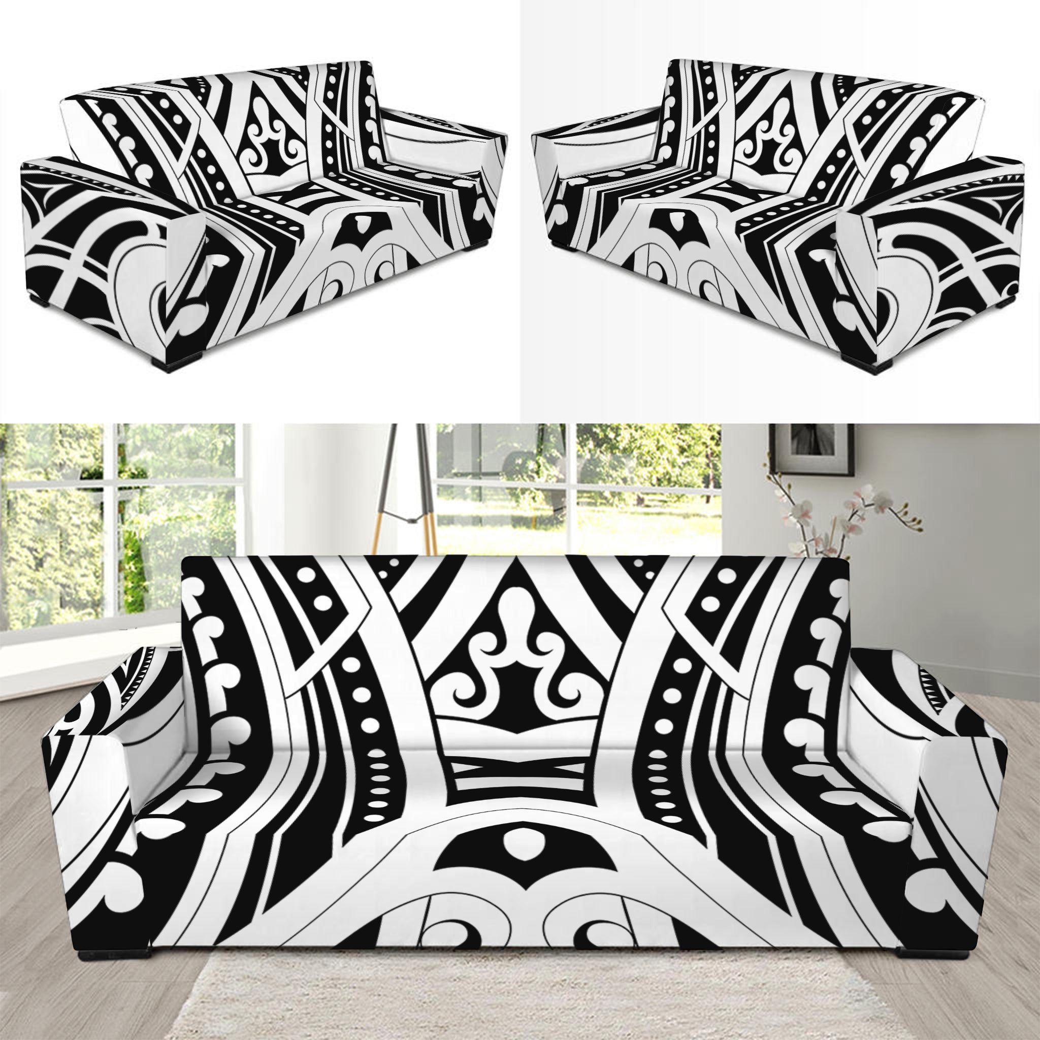 Maori Tribal Tattoo Pattern Print Sofa Slipcover