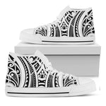 Maori Tribal Tattoo Pattern Print White High Top Shoes