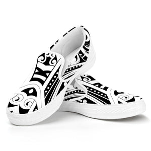 Maori Tribal Tattoo Pattern Print White Slip On Shoes