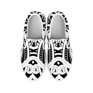 Maori Tribal Tattoo Pattern Print White Slip On Shoes