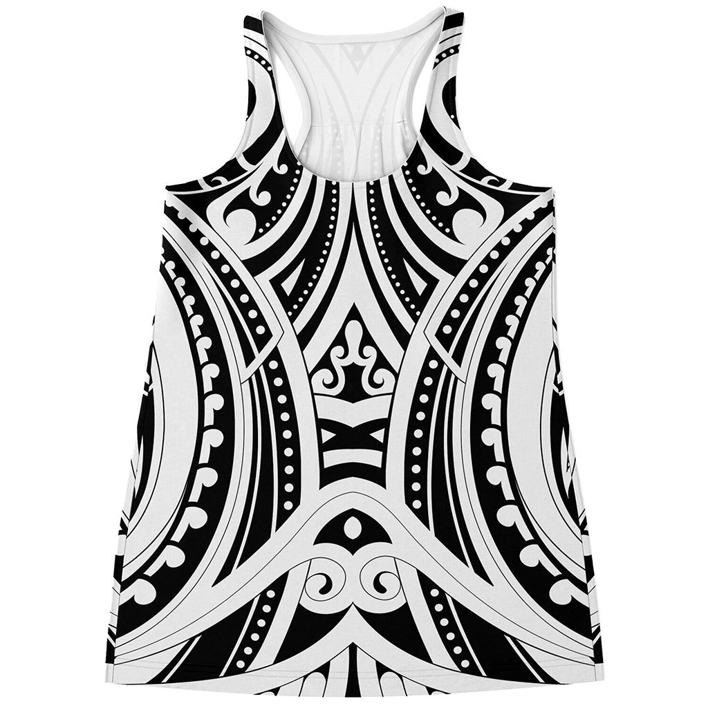 Maori Tribal Tattoo Pattern Print Women's Racerback Tank Top