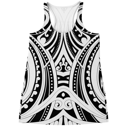 Maori Tribal Tattoo Pattern Print Women's Racerback Tank Top