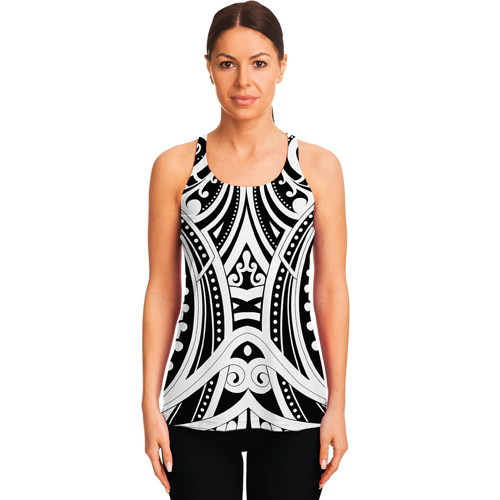 Maori Tribal Tattoo Pattern Print Women's Racerback Tank Top